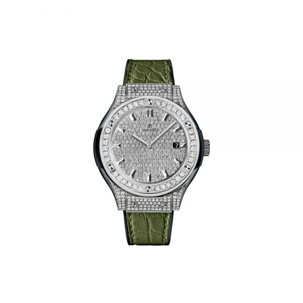 Đồng hồ nữ Hublot Classic Fusion Green Full Diamond 33mm 581.NX.8970.LR