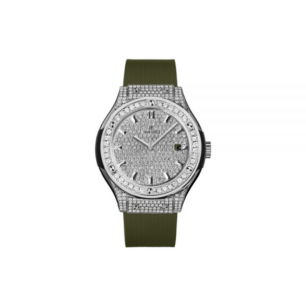 Đồng hồ nữ Hublot Classic Fusion Green Full Diamond 33mm 581.NX.8970.RX