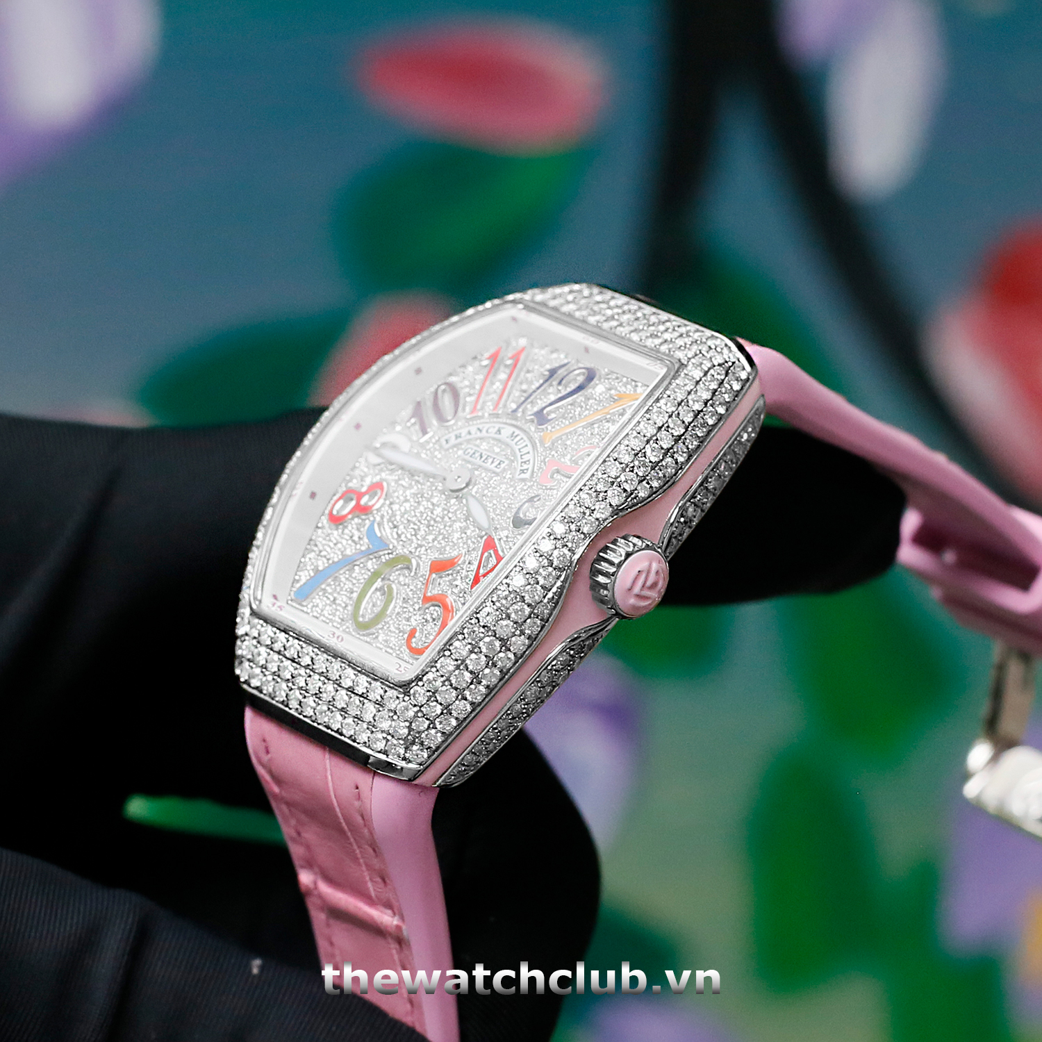 Đồng hồ nữ Franck Muller V32 Pink Dial Color Full Diamond